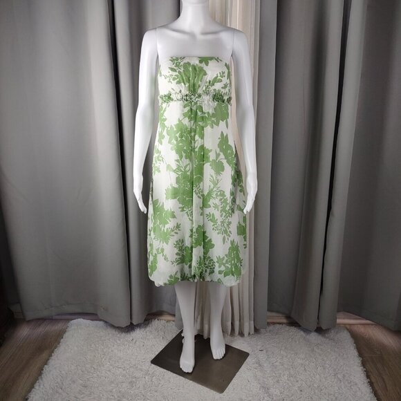David's Bridal Women's Green Floral Strapless Dress Size 6 - Picture 2 of 12
